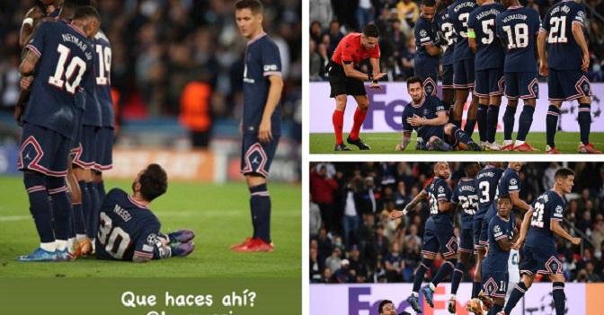 Messi nằm làm hàng rào đá phạt của PSG được chế hài hước