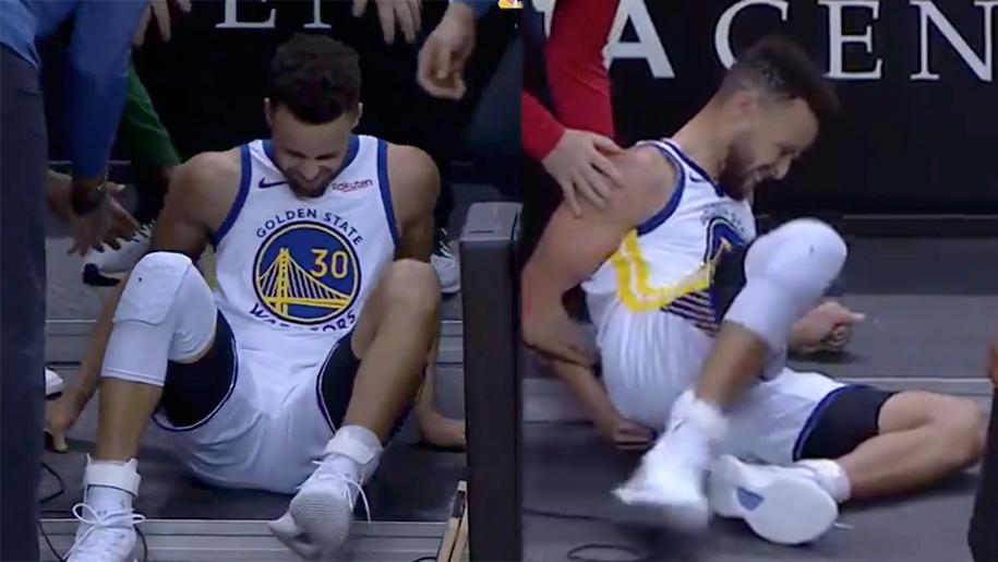 Video: Stephen Curry ngã đập xương cụt ngoài đường biên, rời sân trong chiến thắng Houston Rockets