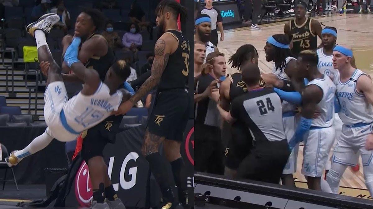 VIDEO: Ẩu đả bùng nổ trong trận đấu giữa Lakers vs Raptors