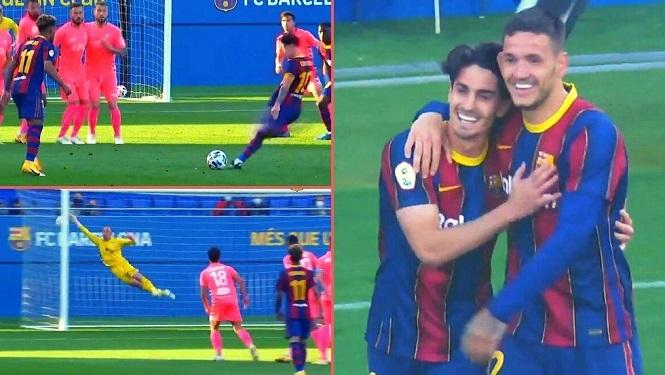 Sao trẻ Barca ghi bàn bằng đá phạt khiến Messi lo lắng