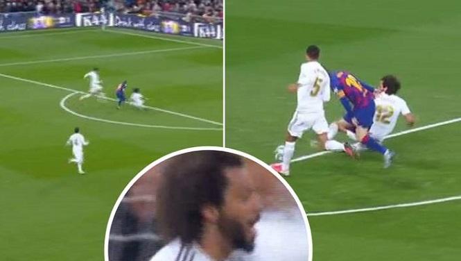 Marcelo ngăn cản Messi thành công và ăn mừng như thể ghi bàn