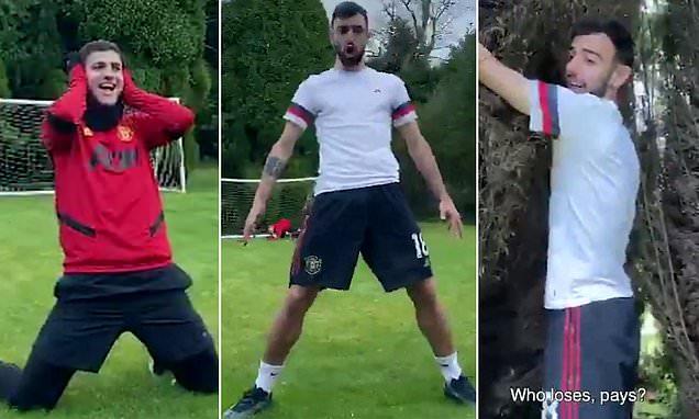 Bruno Fernandes bắt chước ăn mừng của Ronaldo khi cách ly với MU